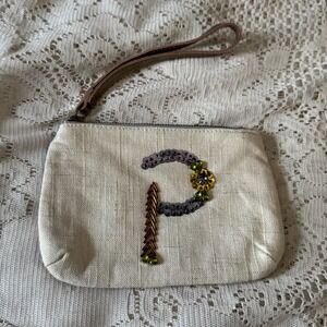 Miss Albright Embellished P Letter Clutch Pouch Wristlet Bag Anthropologies
